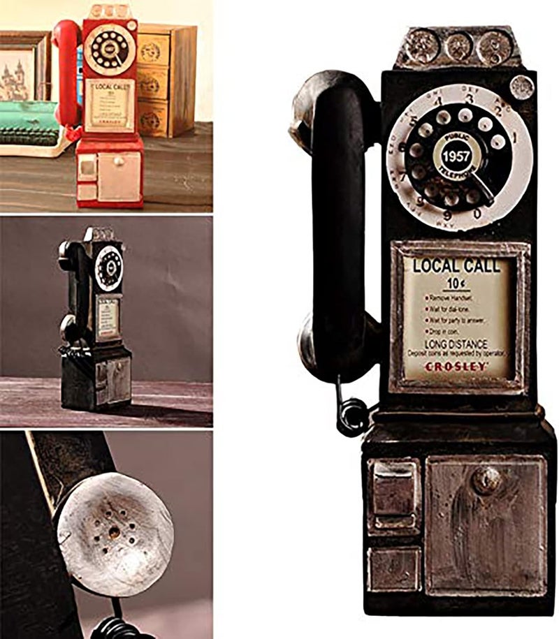 Linmeng Retro Telephones Ornament,Wall Mounted Vintage Rotate Classic Look Dial Pay Phone Model Decoration,Antique Rotary Dial Coin Payphone Ornament Wall Decor-12.5 * 7 * 30CM (Black) - Image 1